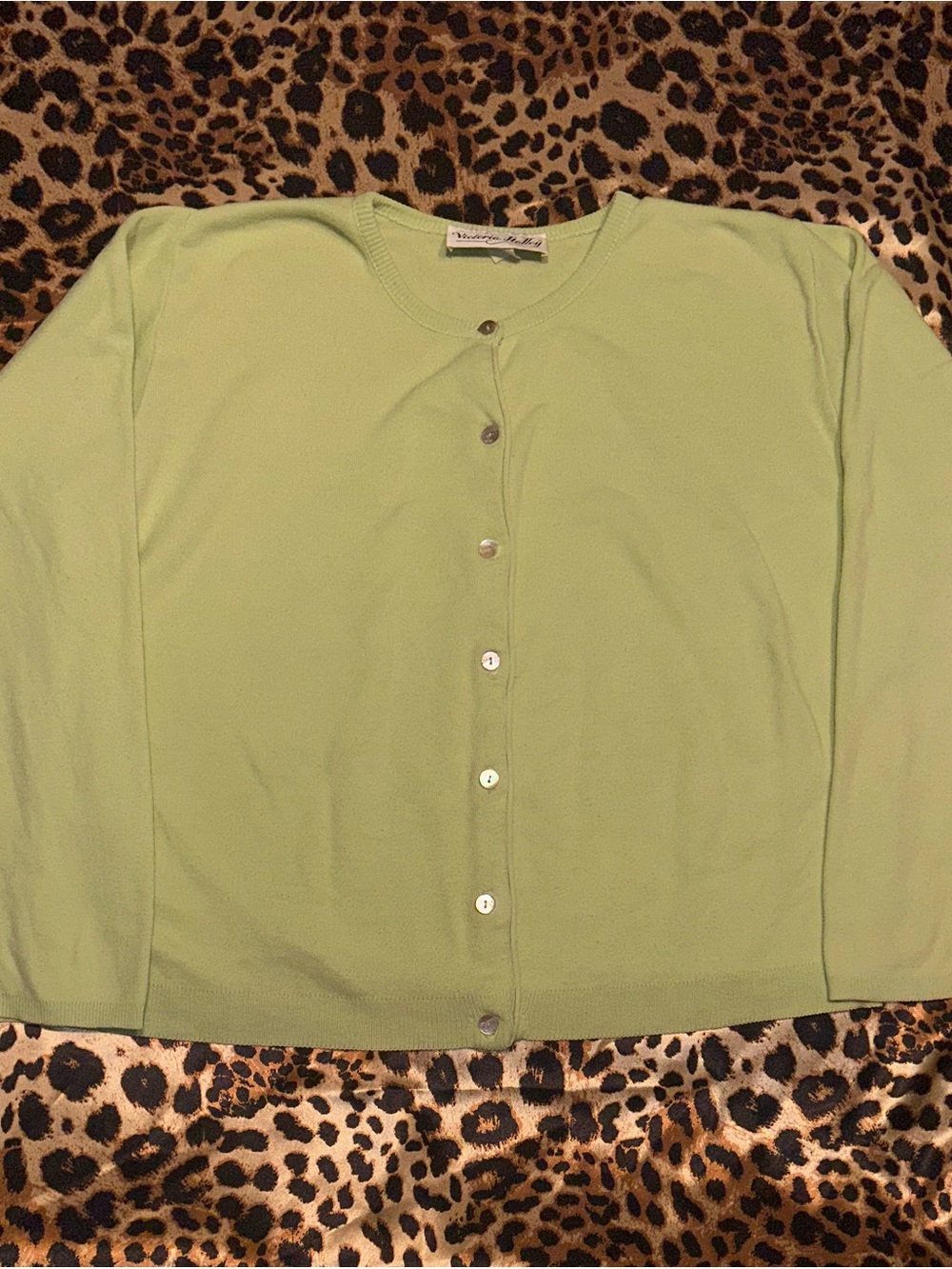 Vintage Victoria Holley Light Green Crewneck Knit Cardigan